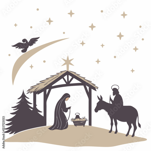 Holy family nativity scene peaceful night star