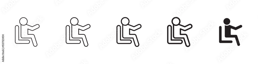 Person seat icons in black outline, solid and colored style Person seat icons in black outline, solid and colored style