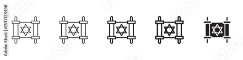 Scroll Torah icons in black outline, solid and colored style