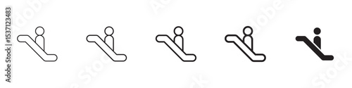 Escalator icons in black outline, solid and colored style