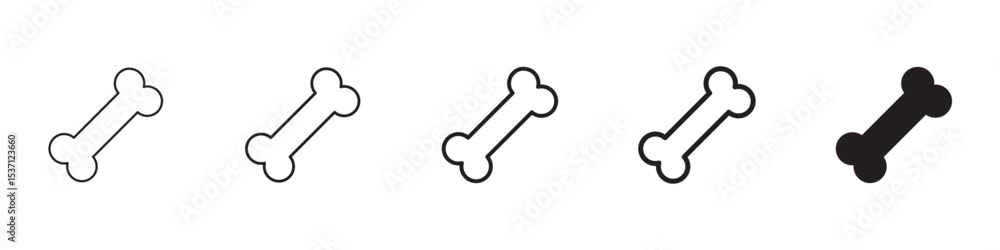 Bone icons in black outline, solid and colored style Bone icons in black outline, solid and colored style