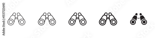 Binoculars icons in black outline, solid and colored style
