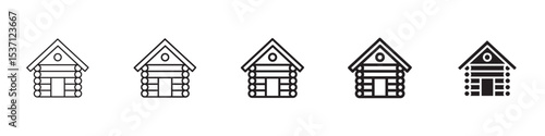 Cabin icons in black outline, solid and colored style