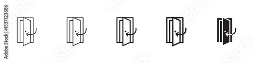 Door closed icons in black outline, solid and colored style