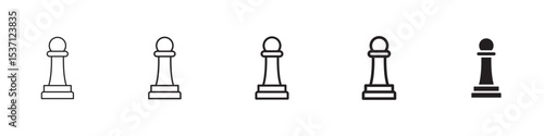 Chess pawn icons in black outline, solid and colored style