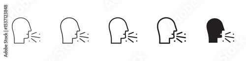 Cough icons in black outline, solid and colored style