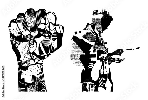 Vector Confrontation Depicts Figures with Weapon and Binoculars