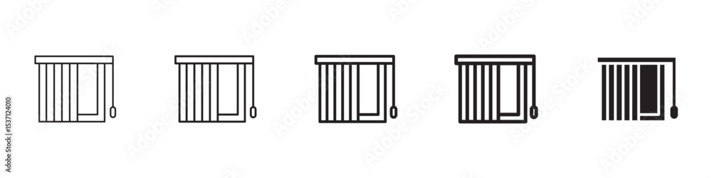 Blinds open icons in black outline, solid and colored style Blinds open icons in black outline, solid and colored style