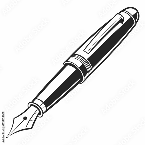 Elegant black and white fountain pen illustration
