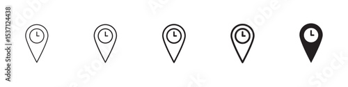 Real time location icons in black outline, solid and colored style