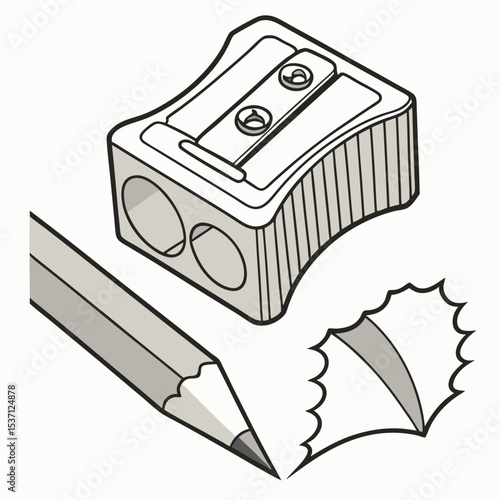 Double hole pencil sharpener with pencil and shavings