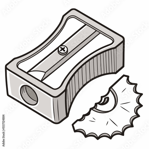 Hand drawn pencil sharpener with shavings
