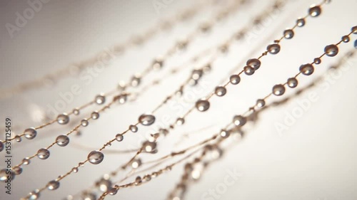 Delicate strands with water droplets glistening softly