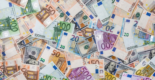 Принти на полотні Two leading currencies - dollar and euro bills for desing