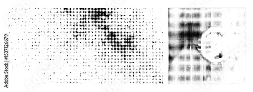 Vector Dot patterned portraits of a man and a woman in profile.