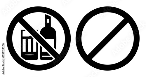 Vector Prohibition signs featuring a crossed-out beverage and a simple circle.