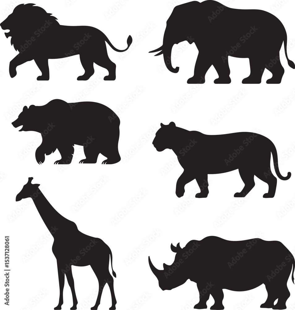 Naklejka premium Majestic Wild Animal Silhouettes African Safari Wildlife Set