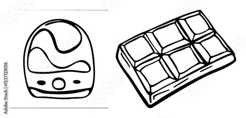 Vector Chocolate egg and bar in a linear style.