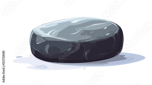 A digital illustration depicting a single, dark grey stone resting on a white background. The stone is oval-shaped with a slightly bumpy texture.  It has subtle shading to give it a