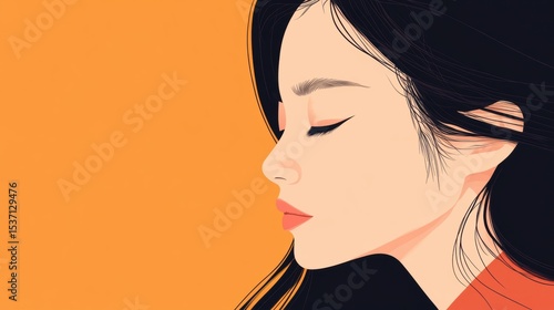 Illustration of a woman in profile with closed eyes against an orange background
