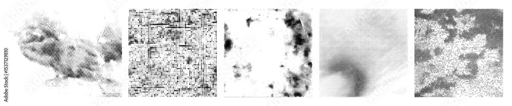 Vector Abstract figures composed of scattered dots create a fragmented portrait series. Vector Abstract figures composed of scattered dots create a fragmented portrait series.