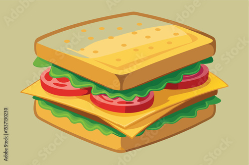 Delicious layered sandwich with fresh vegetables and cheese intended for a lunchtime meal