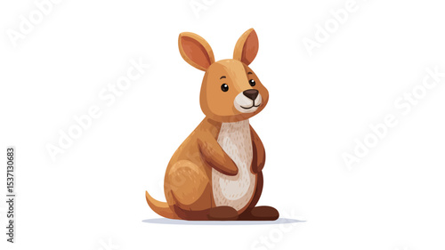 A digital illustration of a cute cartoon kangaroo. The kangaroo is depicted in a sitting position against a white background.  It is rendered in a stylized, cartoonish manner with soft