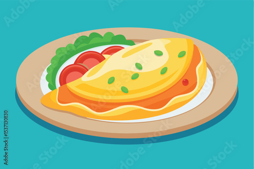 Mouthwatering omelette with fresh vegetables served on a plate in a vibrant color setting at a cozy breakfast spot