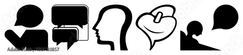 Vector Silhouettes of people with speech bubbles and heart .