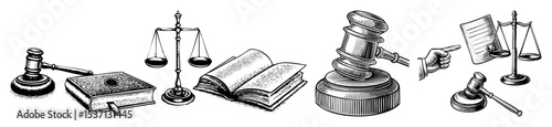 Vector Legal Symbols Collection Featuring Gavel Scales and Law Books