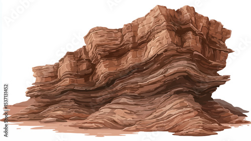 Digital illustration of an abstract rock formation.  The image showcases a large, irregularly shaped rock with prominent horizontal layers of varying shades of brown and orange.