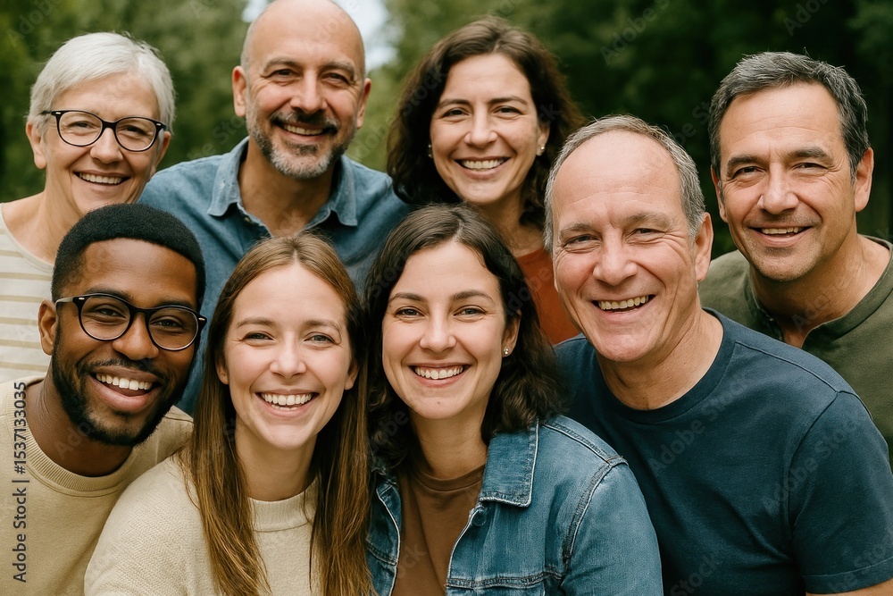 Diverse group smiling outdoors Diverse group smiling outdoors