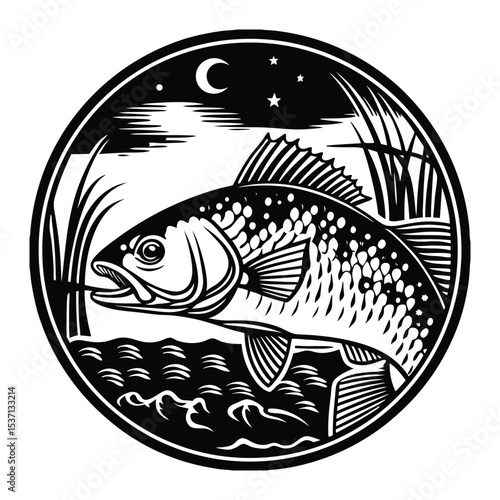 Trophy of a freshwater perch fish with realistic scales and water details ideal for fishing themes isolated on transparent background, png