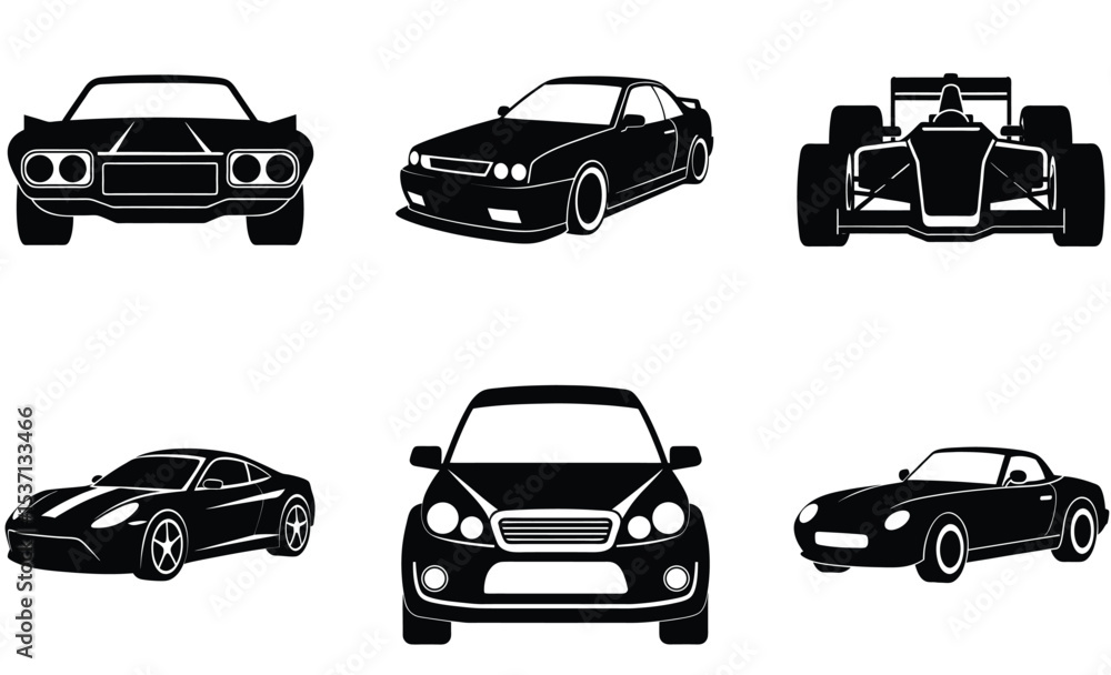 Obraz premium Futuristic & Concept Car Silhouette Vector Set – Innovative Vehicle Designs Featuring Sleek Lines, Advanced Shapes, and Sci-Fi Automotive Aesthetics for Future Mobility Concepts