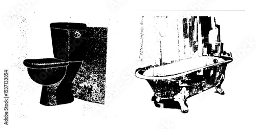 Vector Bathroom fixtures featuring a toilet and clawfoot tub.