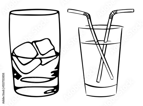 Vector Refreshing beverages with ice and straws .