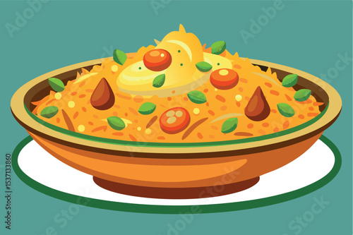 Delicious Indian biryani served in a traditional bowl with garnishes and spices ready to eat at a festive gathering