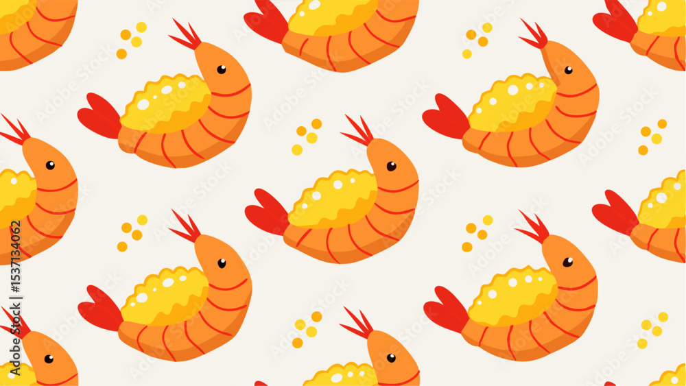 Obraz premium Seamless Pattern of Cute Cartoon Shrimp Tempura Illustration Design