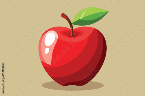 Bright red apple with green leaf on pastel background