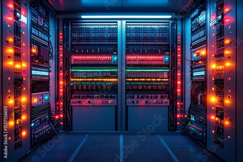 Wallpaper Mural Interior view of a data center server room with colorful lights and advanced technology Torontodigital.ca