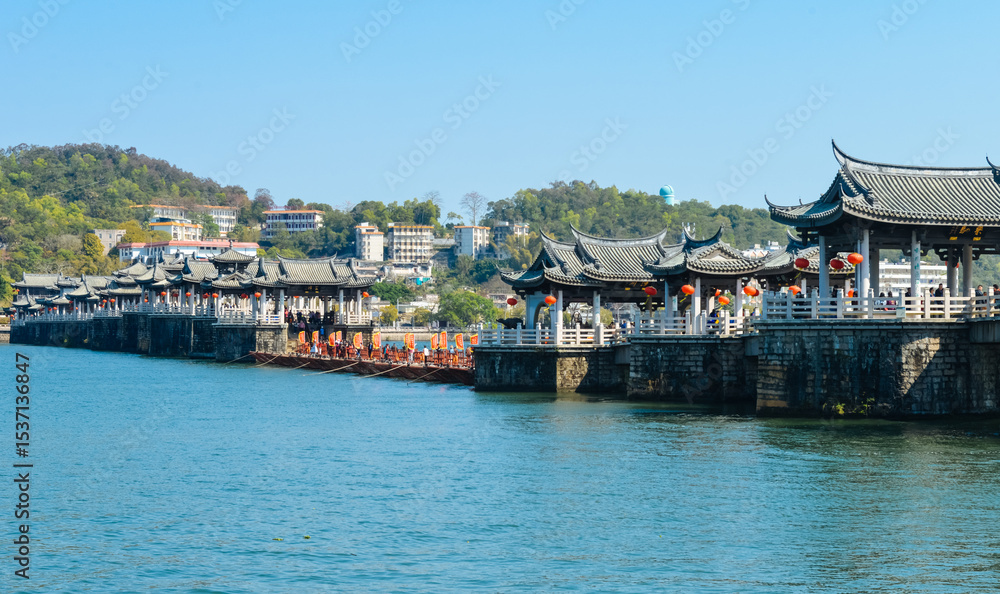 Obraz premium Panoramic view of Guangji Bridge, a famous historical site in Chaozhou, Guangdong, China