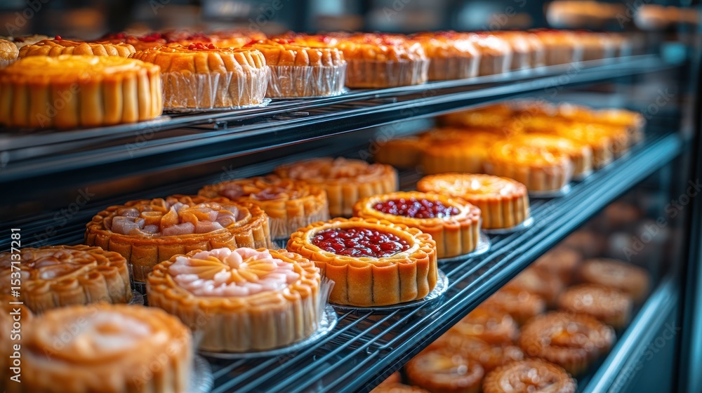Fototapeta premium Assortment of mooncakes displayed