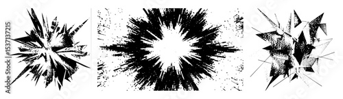 Vector Dynamic explosion bursts with jagged distressed vector shapes.