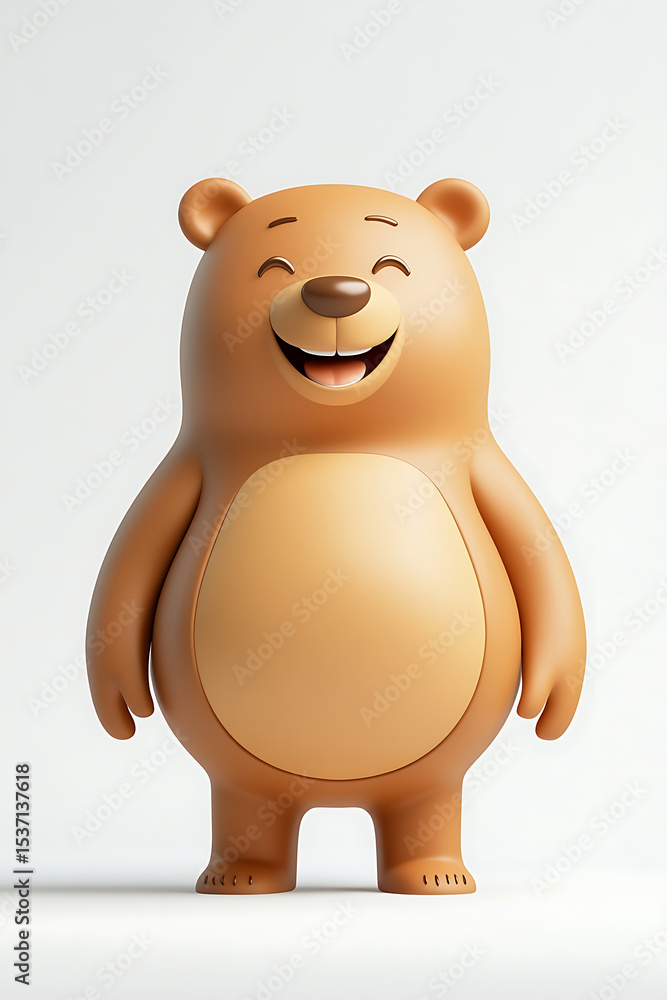 Naklejka premium Cute cartoon bear character with a joyful expression, standing against a plain background