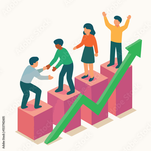 vector illustration of a group of people helping each other to achieve success
