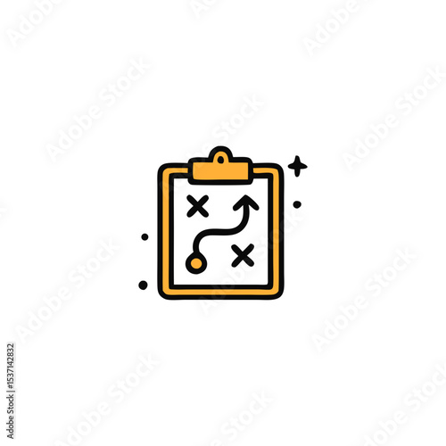 Yellow Outline Clipboard with Hand-Drawn Strategy Plan Icon isolated on transparent background