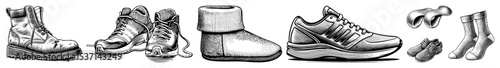 Vector Detailed vector illustrations of diverse athletic footwear designs.