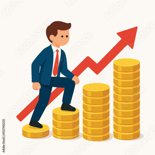 vector illustration of a businessman getting an increase in his business graph