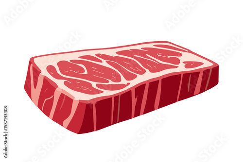 A single, detailed illustration of a raw, marbled cut of beef.
