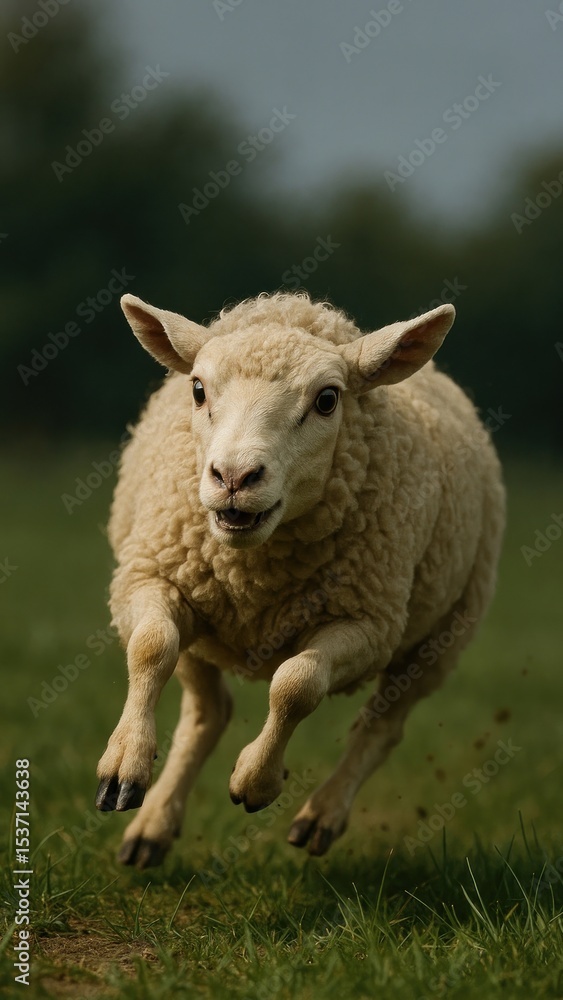 Energetic sheep leaping field Energetic sheep leaping field